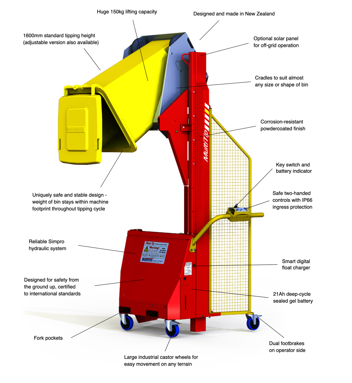 Simpro Multi-Lift Bin Lifter 1.6m Fully Automatic