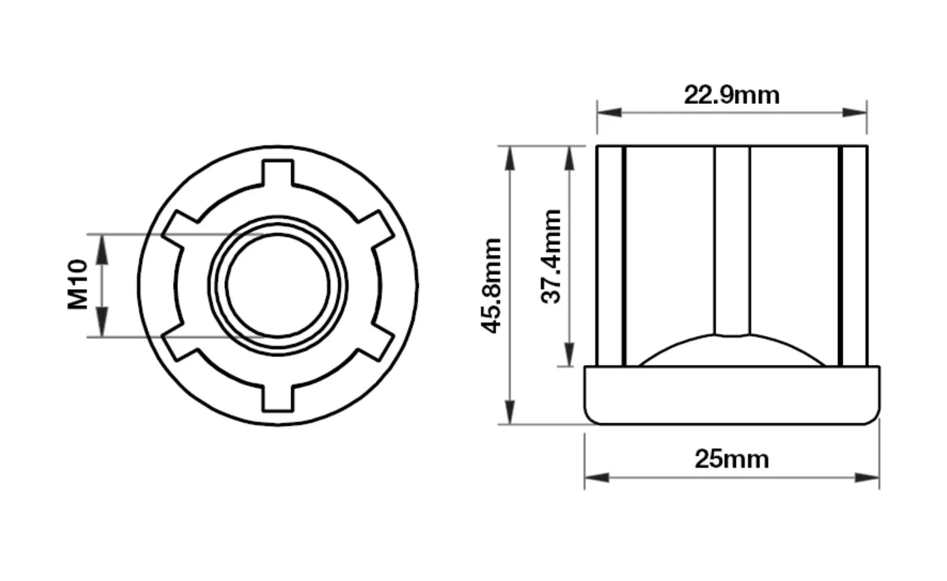 25mm Round M10 Threaded Tube End Mild Steel (PC-TIR25R0M10)