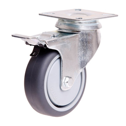 75mm (2.95") Swivel Rubber Wheel 30kg Capacity Castor with Brake (PC-S3710B)