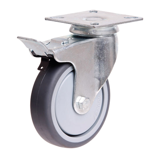 100mm (3.93") Swivel Rubber Wheel 70kg Capacity Castor with Brake (PC-S4710B)